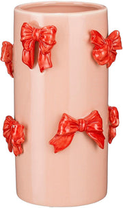 Mica Decorations Vaso cilindrico con fiocchi in rilievo D17 x H26 cm, rosa chiaro/rosso