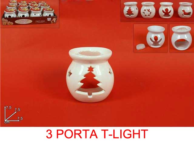 OFFERTA 3 PORTA TEALIGHT NATALIZI BIANCHI 7.5CM