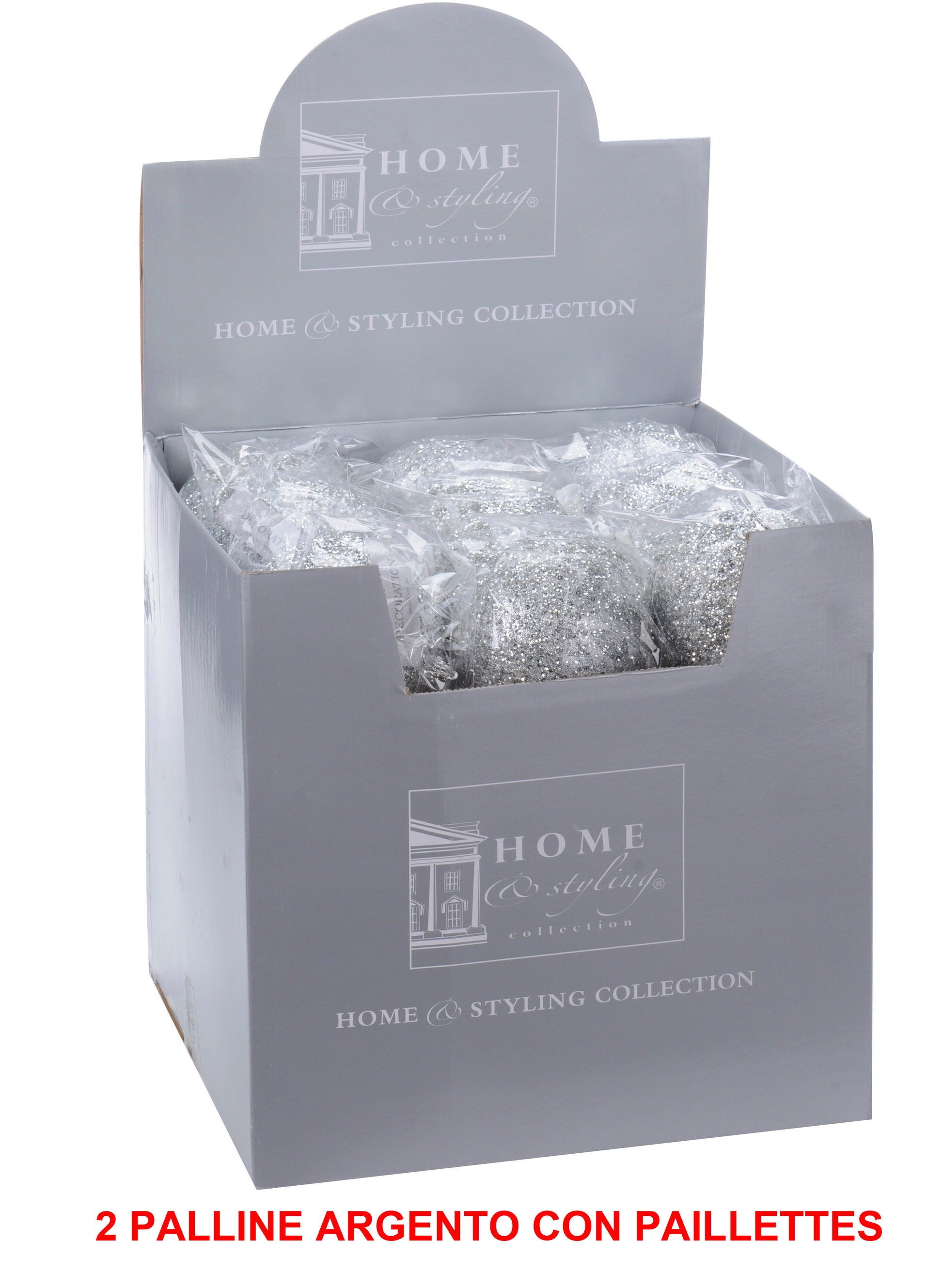 OFFERTA 2 PALLINE ARGENTO CON PAILLETTES 11CM