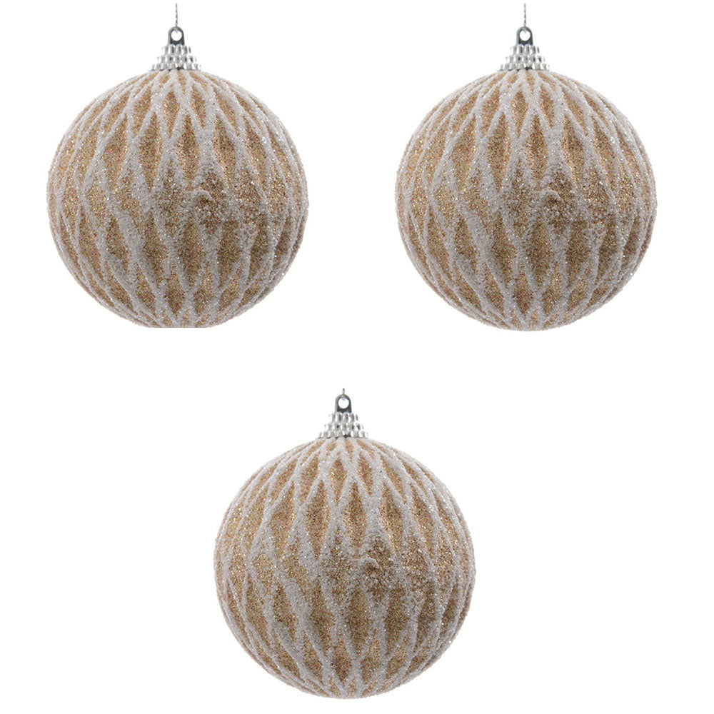 OFFERTA 3 PALLINE DI NATALE 8CM ORO CHIARO CON GLITTER