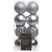 SET 16 PALLINE DI NATALE ARGENTO 6CM OPACHE LUCIDE GLITTER