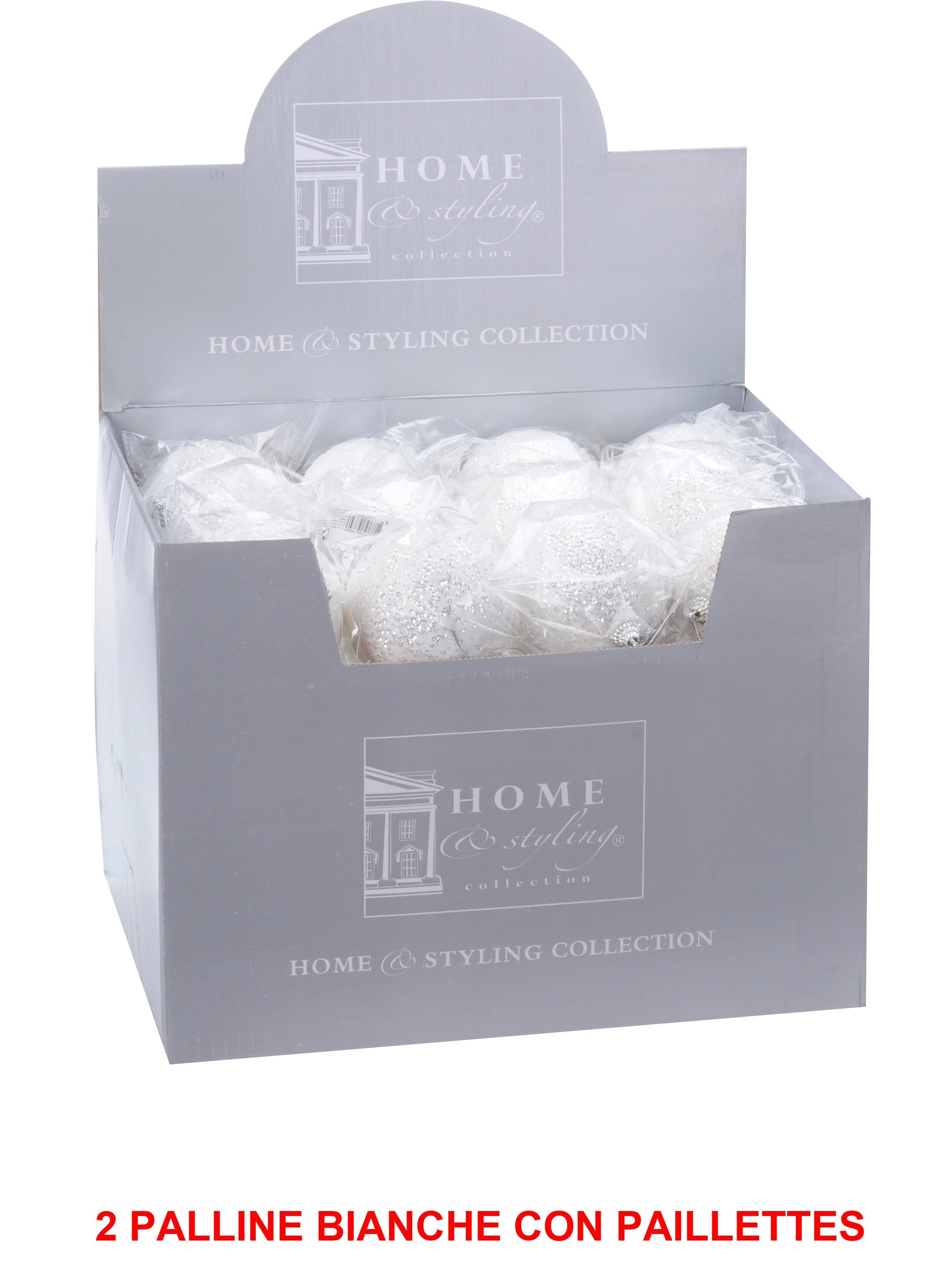 OFFERTA 2 PALLINE BIANCHE CON PAILLETTES 11CM