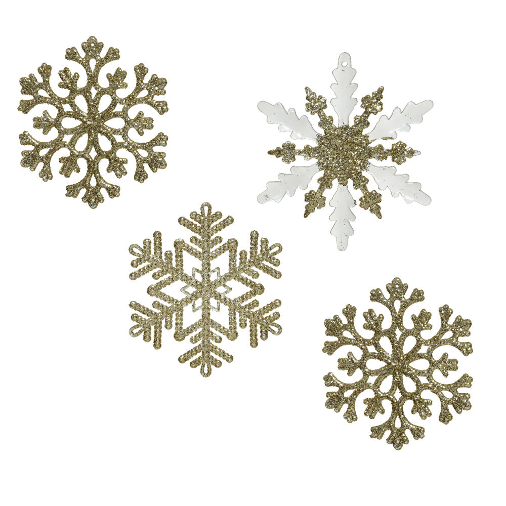 OFFERTA 4 FIOCCHI DI NEVE CON GLITTER DA APPENDERE 13X30CM ORO MODELLO ASSORTITO