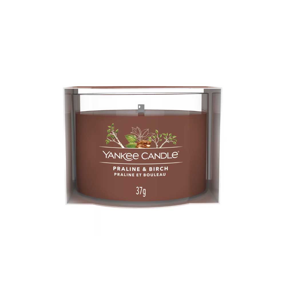 CANDELA VOTIVE IN VETRO SINGOLA PRALINE & BIRCH