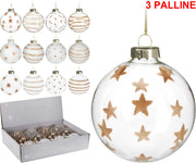 OFFERTA 3 PALLINE DECORAZIONI ORO 7CM ASSORTITE
