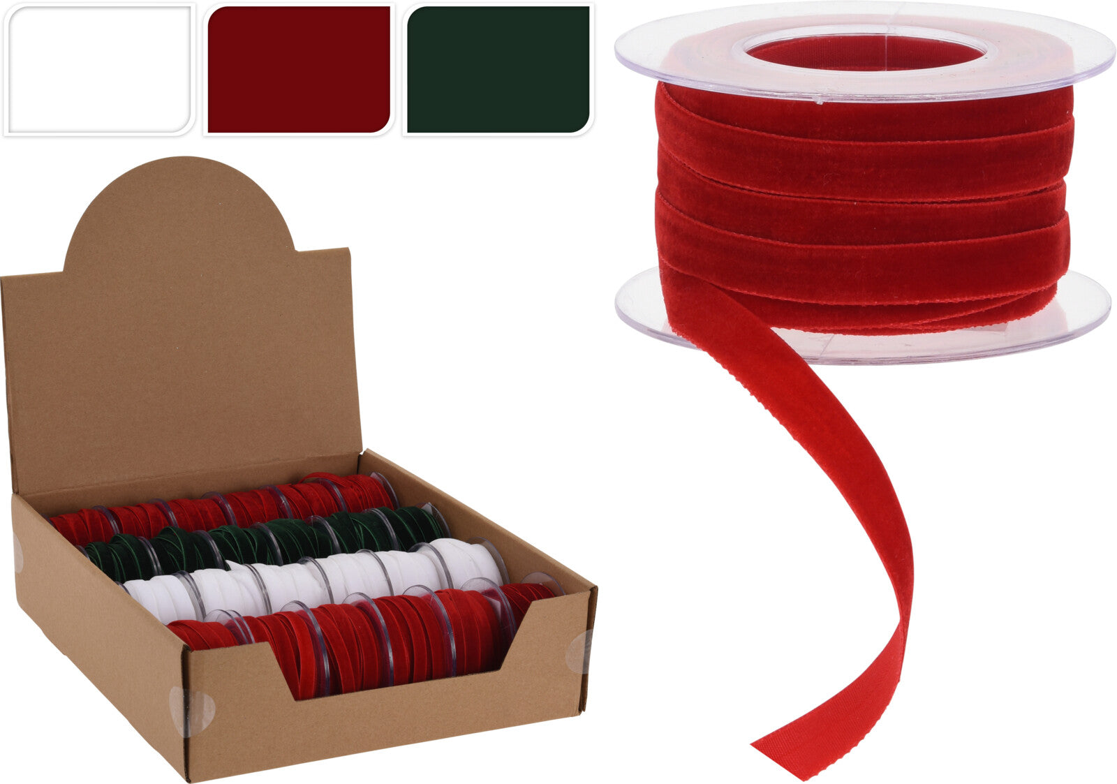 NASTRO VELLUTO VERDE/ROSSO/BIANCO 1CMX8M PER PACCHI REGALO COLORE ASSORTITO