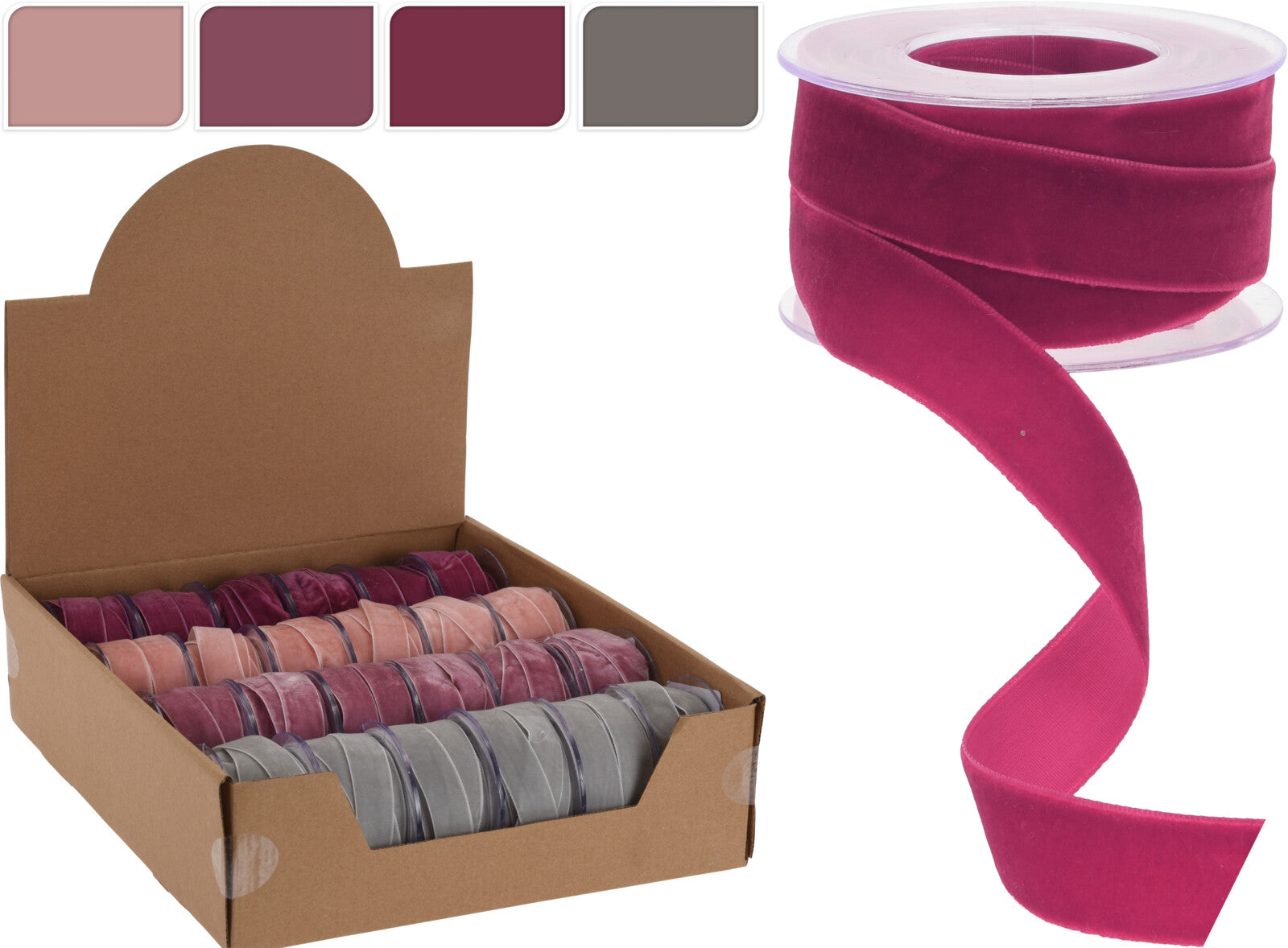 NASTRO VELLUTO ROSA CHIARO/SCURO/GRIGIO 2CMX4M PER PACCHI REGALO COLORE ASSORTITO