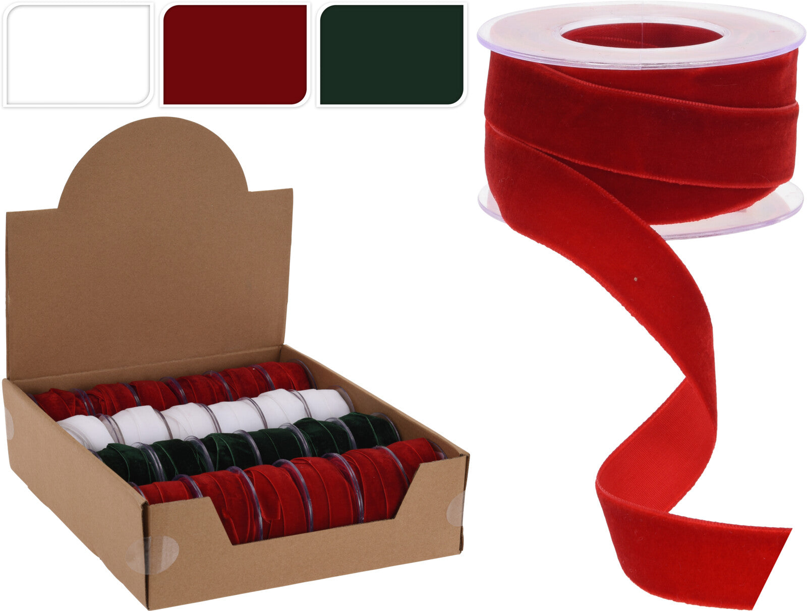 NASTRO VELLUTO VERDE/ROSSO/BIANCO 2CMX4M PER PACCHI REGALO COLORE ASSORTITO