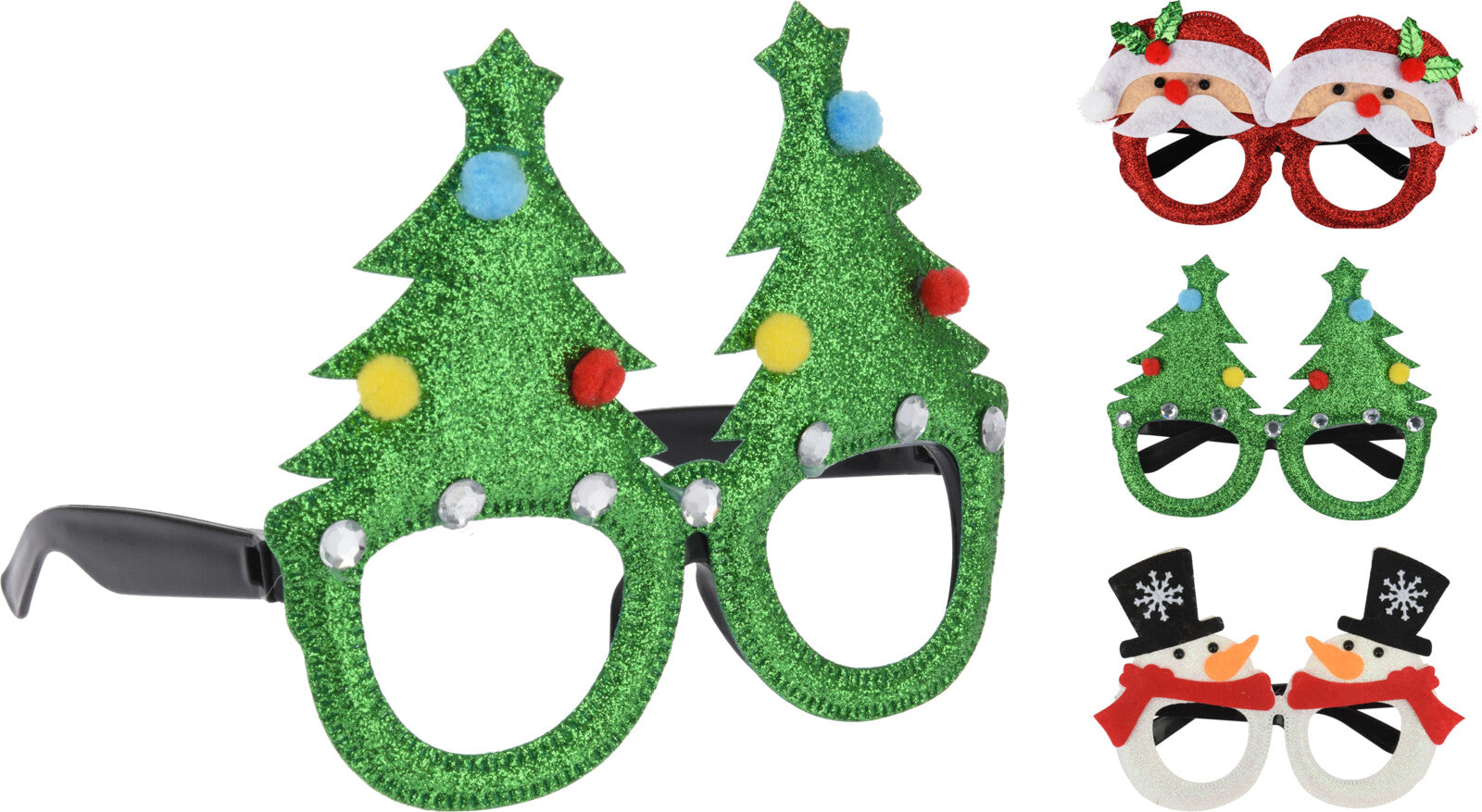 OCCHIALI NATALIZI DECORATI BABBO NATALE/PUPAZZO/ALBERO ASSORTITI