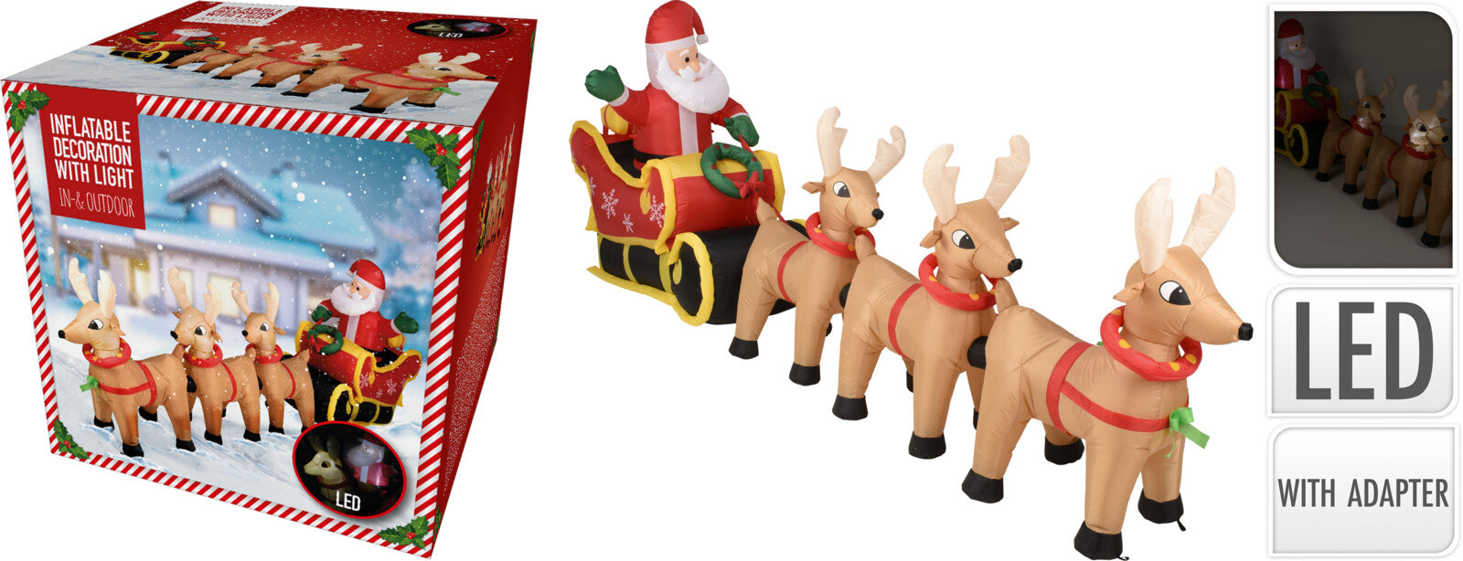 ADDOBBO GONFIABILE BABBO NATALE CON RENNE GONFIABILI LED 340CM