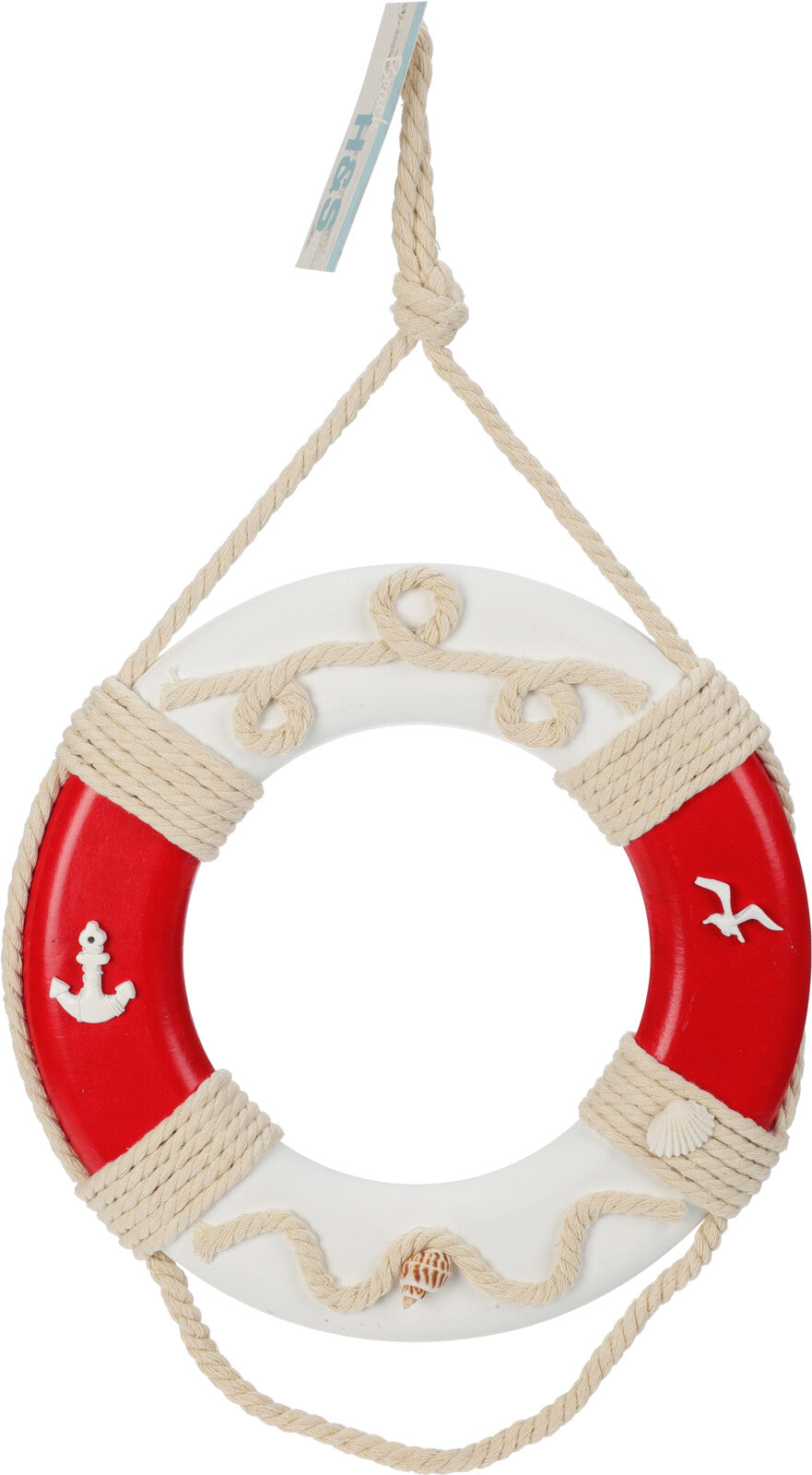 DECORAZIONE PENDENTE A FORMA DI SALVAGENTE IN LEGNO 30CM
