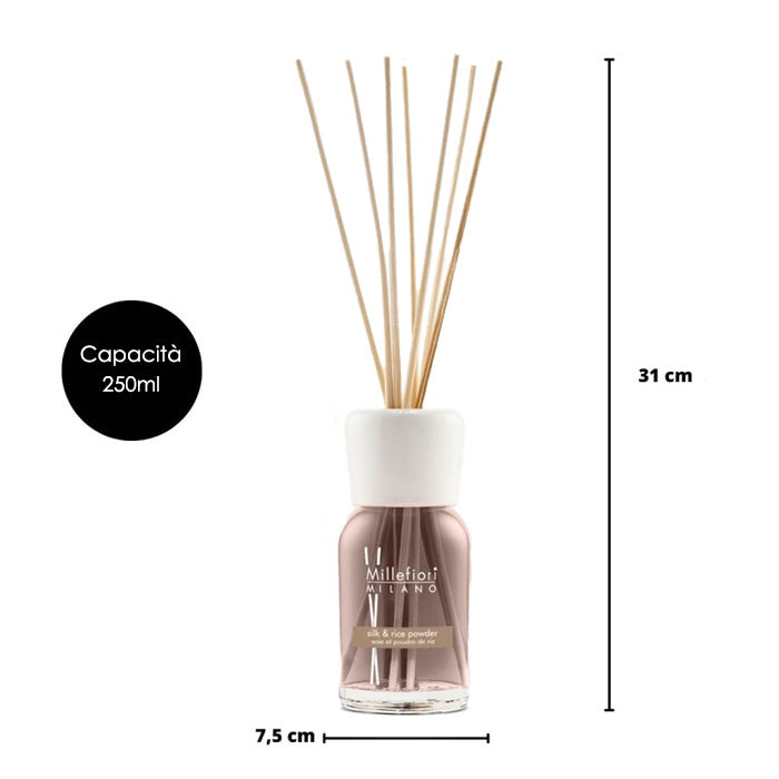 DIFFUSORE A BASTONCINI SETA E POLVERE DI RISO 250ML