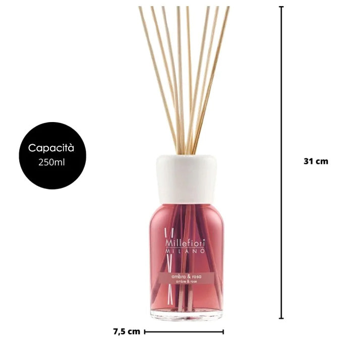 DIFFUSORE A BASTONCINI AMBRA & ROSA 250ML
