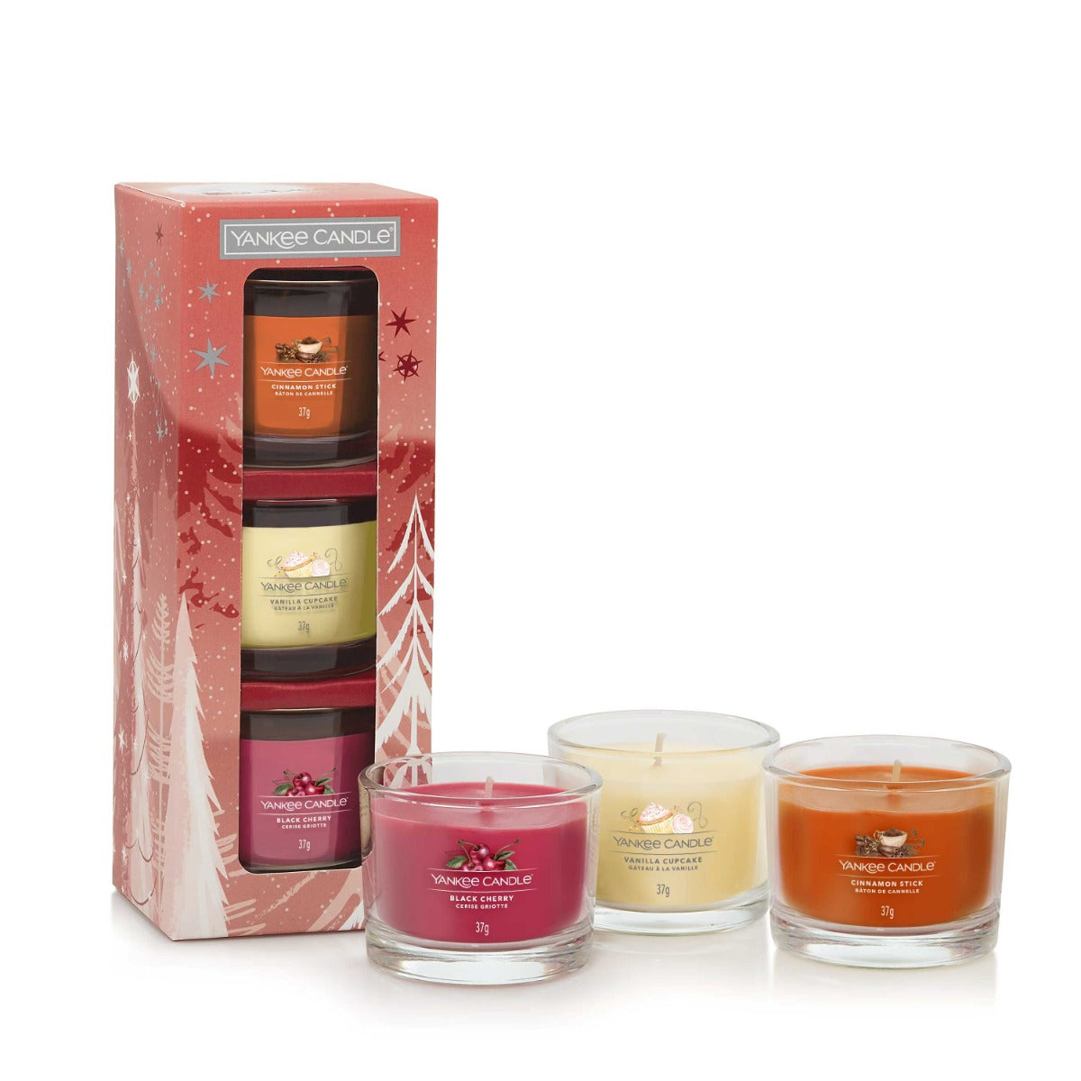 CONFEZIONE REGALO CON 3 CANDELE VOTIVE IN VETRO