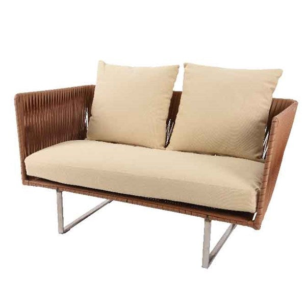 DIVANO CON CUSCINI 125X68X69CM IN ACCIAIO E VIMINI MARRONE