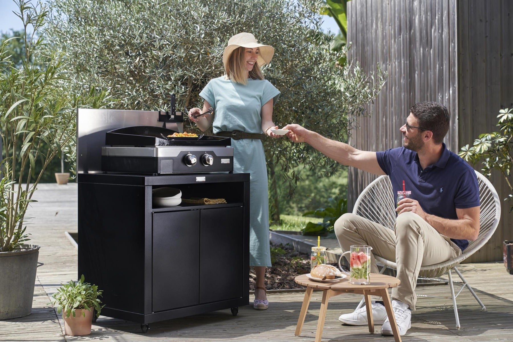 MOBILE DI SERVIZIO CUCINA CON ROTELLE NERO PER CUCINA DA ESTERNO