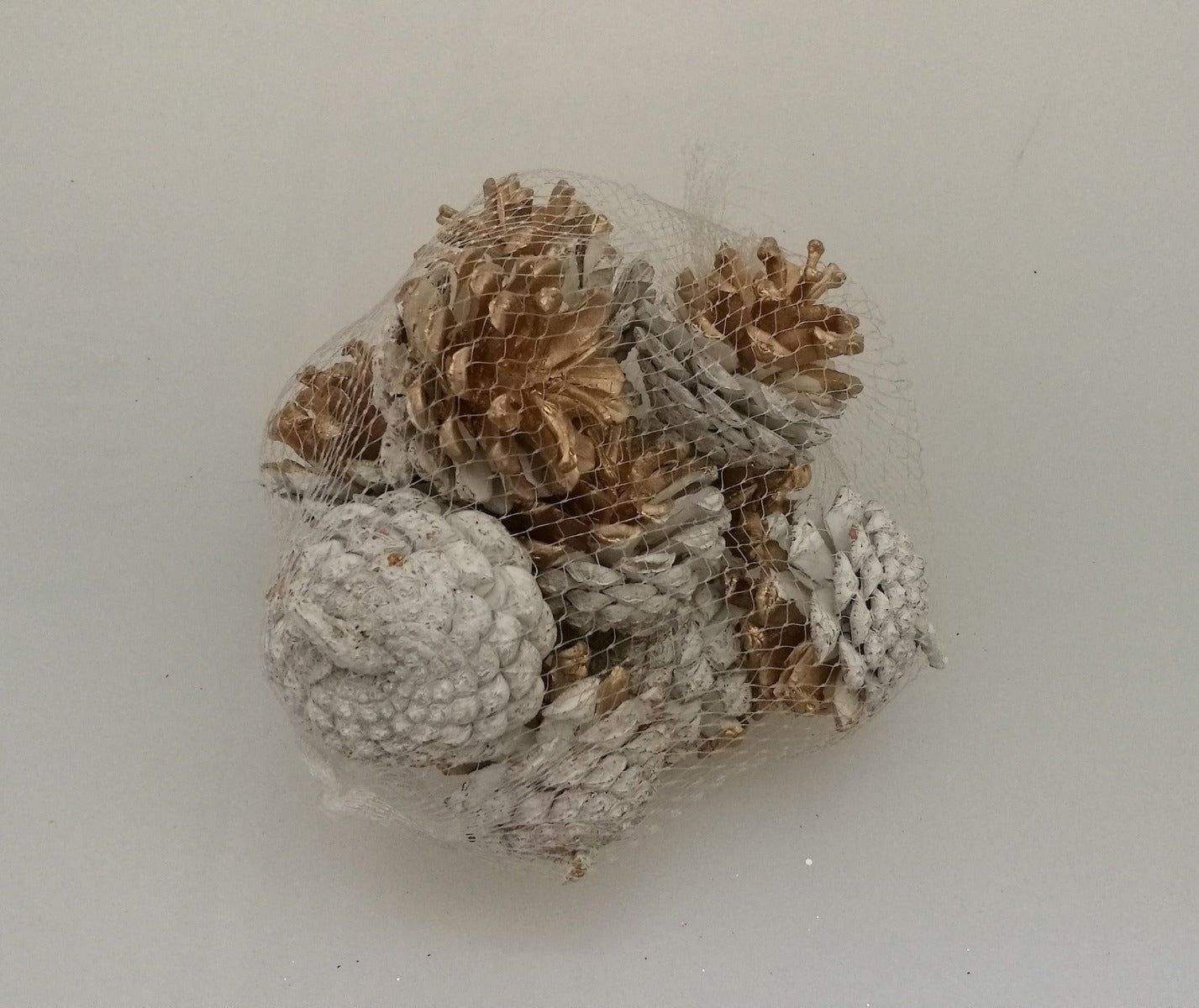 SACCHETTO PIGNE 250G ORO ARGENTO E BIANCHE