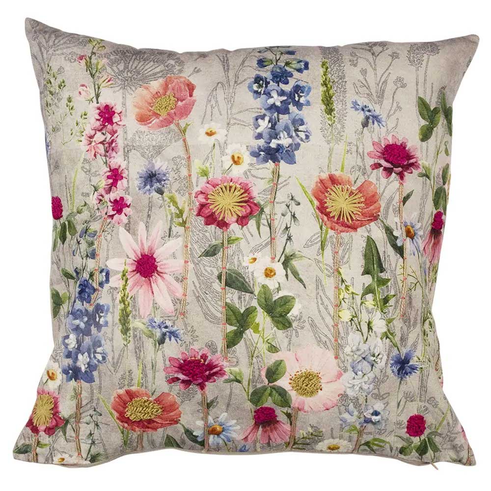 CUSCINO RICAMATO CON FIORI DI CAMPO 60X60CM