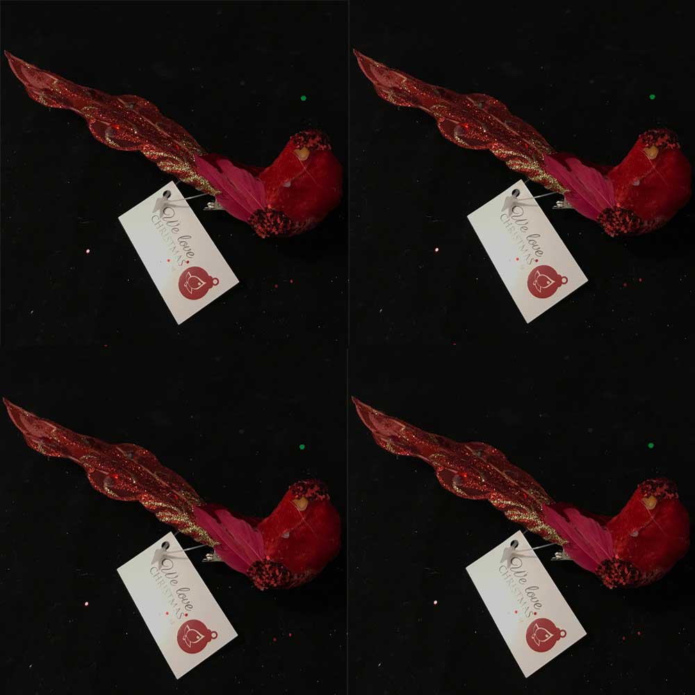OFFERTA 4 UCCELLINI APPENDIBILI CON CLIP 17CM ROSSO