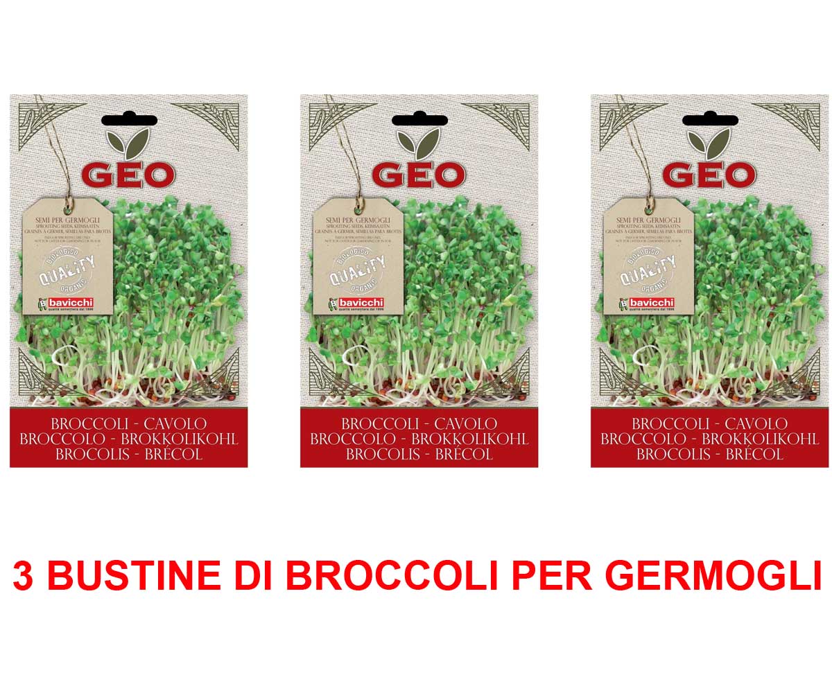 3 CONFEZIONI DI SEMI BIO DI CAVOLO BROCCOLO PER GERMOGLI 13GR