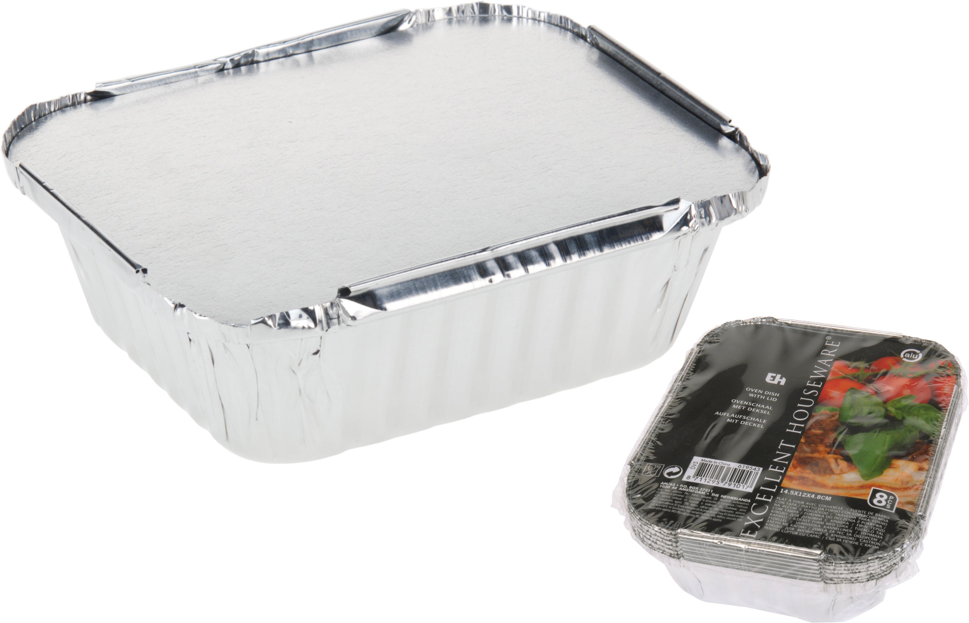 SET 8 VASCHETTE FORNO IN ALLUMINIO CON COPERCHIO 14.5X12X4.8CM