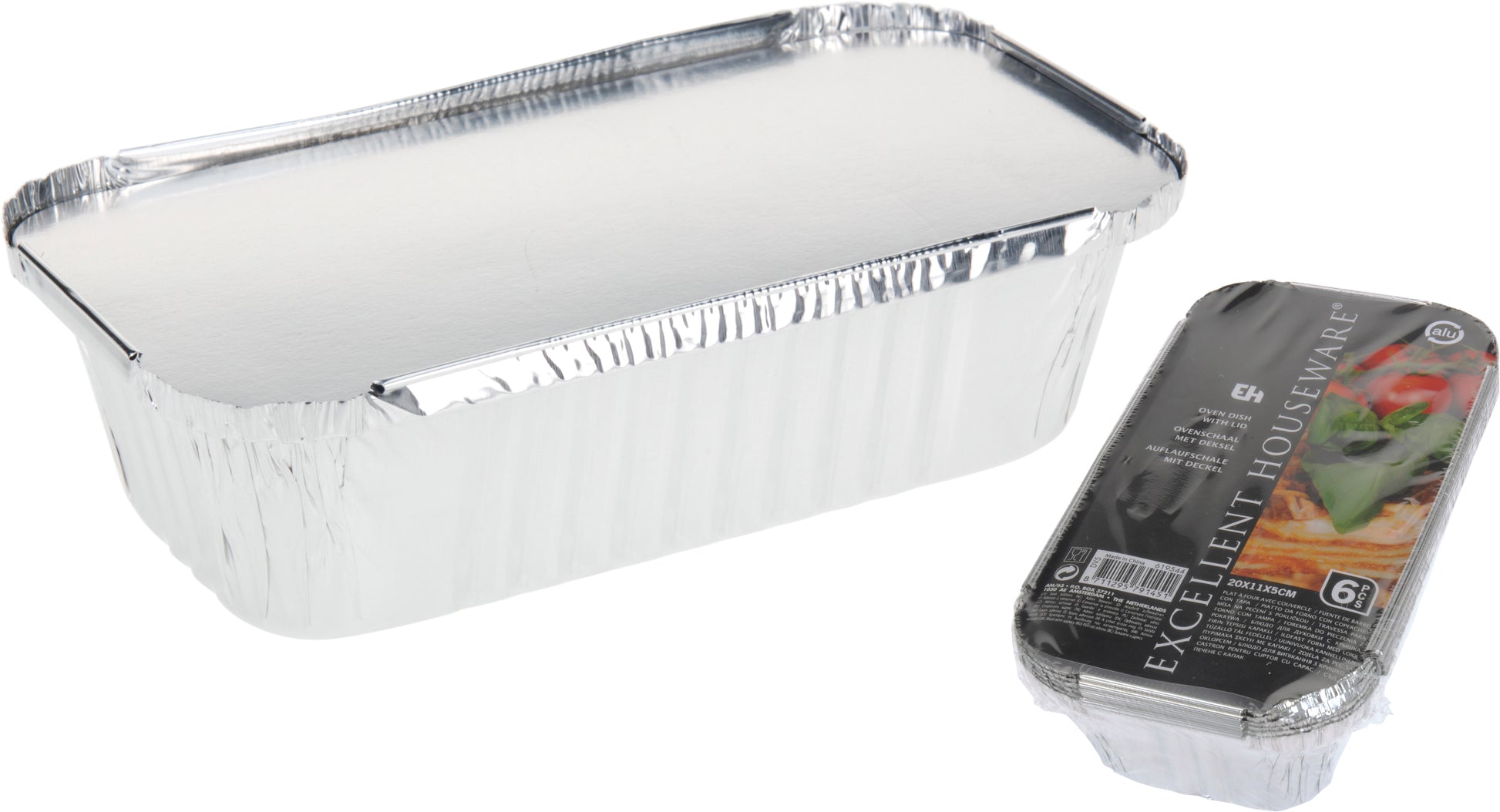SET 6 VASCHETTE FORNO IN ALLUMINIO CON COPERCHIO 20X11X5CM