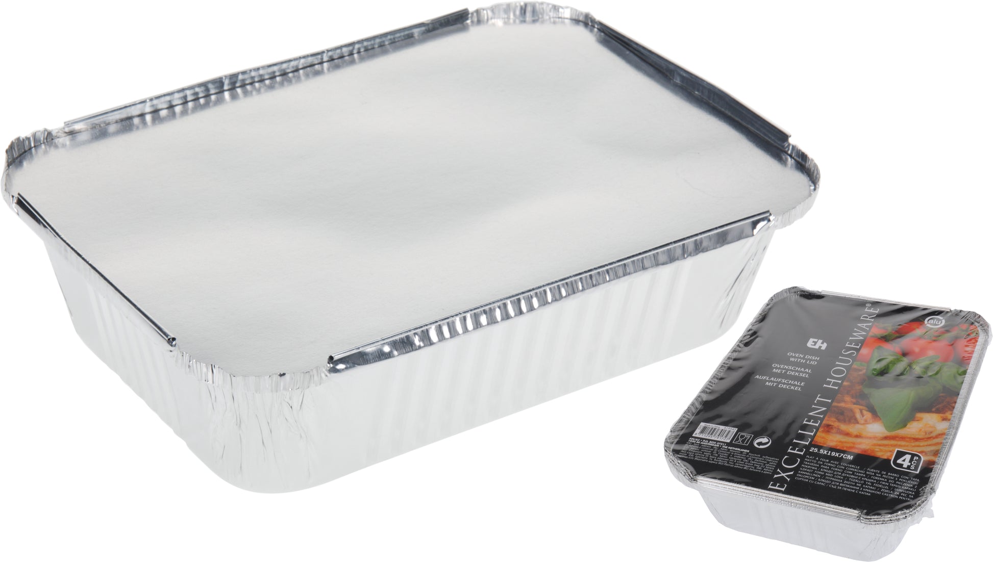 SET 4 VASCHETTE FORNO IN ALLUMINIO CON COPERCHIO 25.5X19X7CM