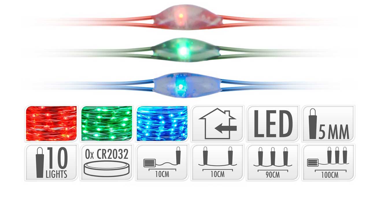 OFFERTA 3 CONFEZIONI DA 10 MICROLED LINEARI LUCI COLORI ASSORTITI A BATTERIA