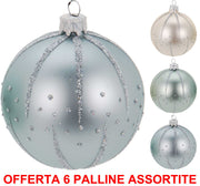 OFFERTA 6 PALLINE DI NATALE GLITTER STELLA VETRO 10CM