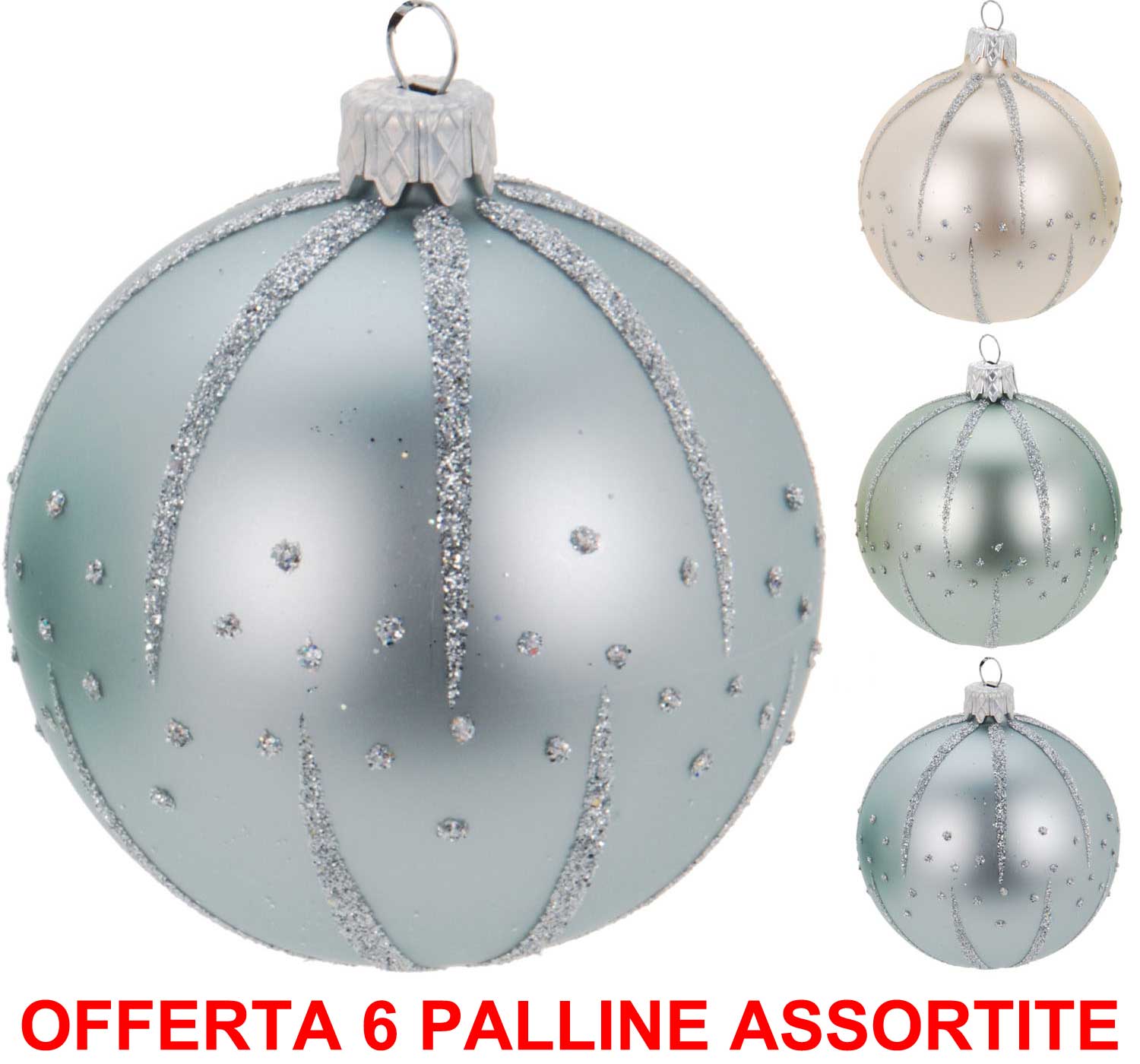 OFFERTA 6 PALLINE DI NATALE GLITTER STELLA VETRO 10CM
