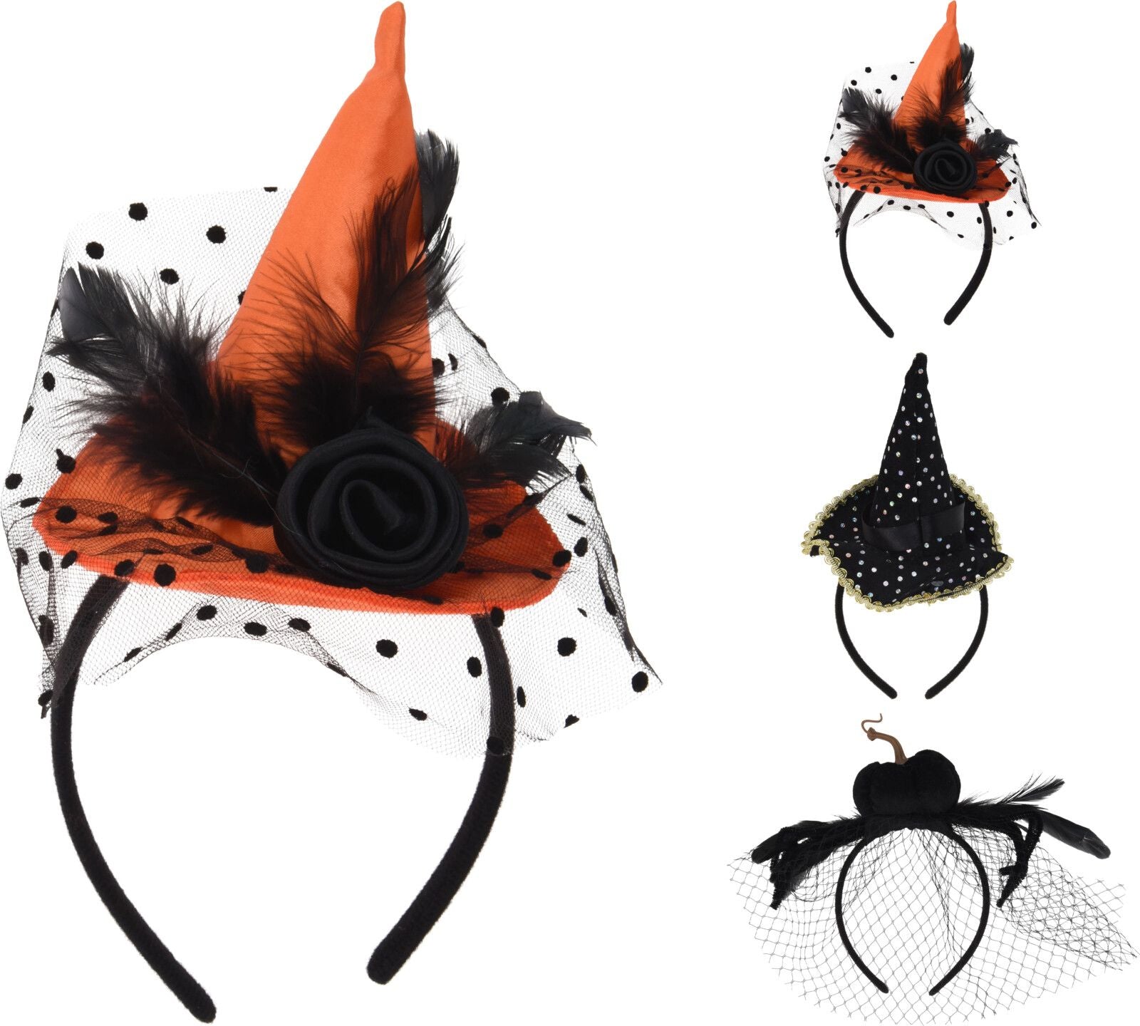 Cerchietto per capelli di Halloween, 24 cm, modello assortito (nero, arancione)