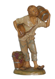 PASTORELLO CON BOTTE DI VINO 30CM IN RESINA