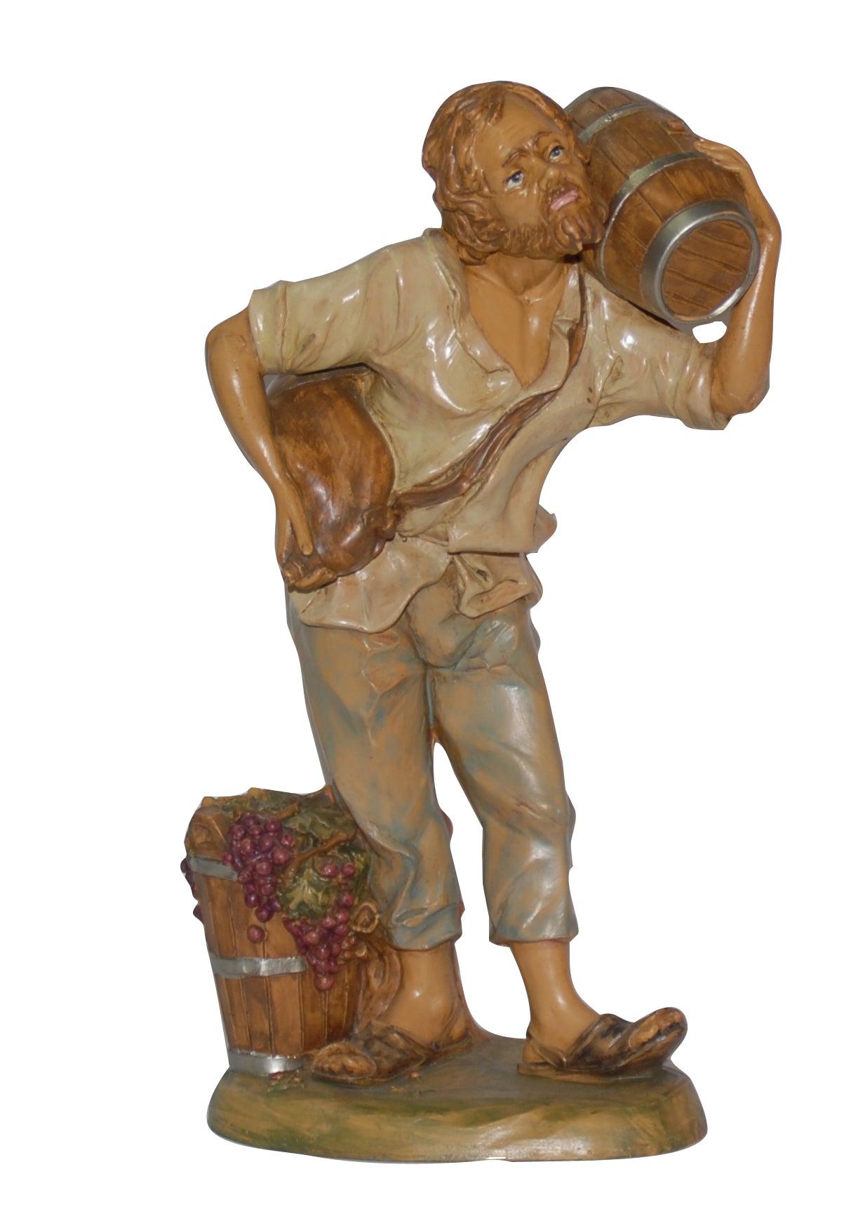 PASTORELLO CON BOTTE DI VINO 30CM IN RESINA