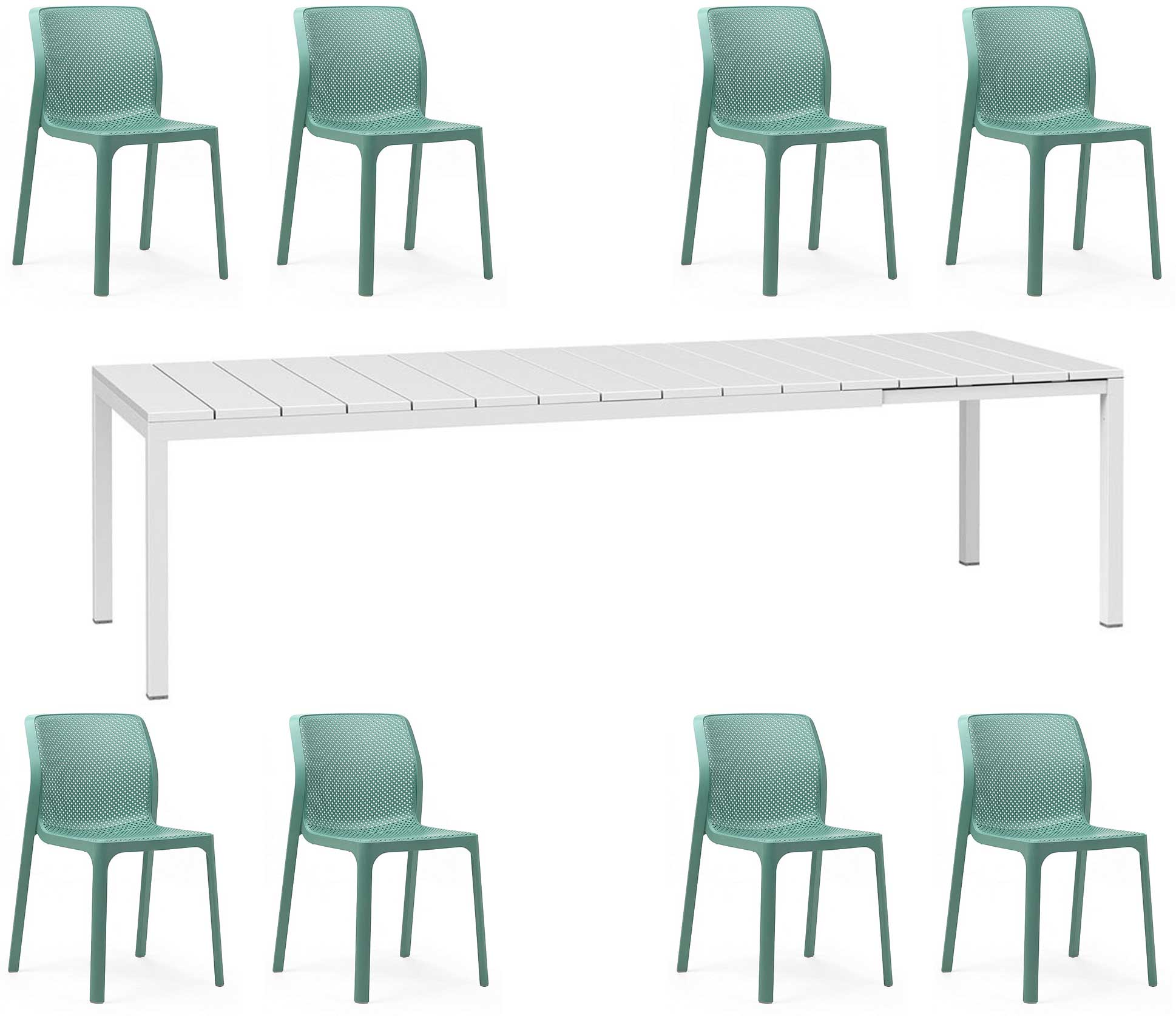 ANGEBOT: AUSZIEHBARER RIO-TISCH 210/280 CM + 8 BIT-STÜHLE IN IHRER FARBWAHL