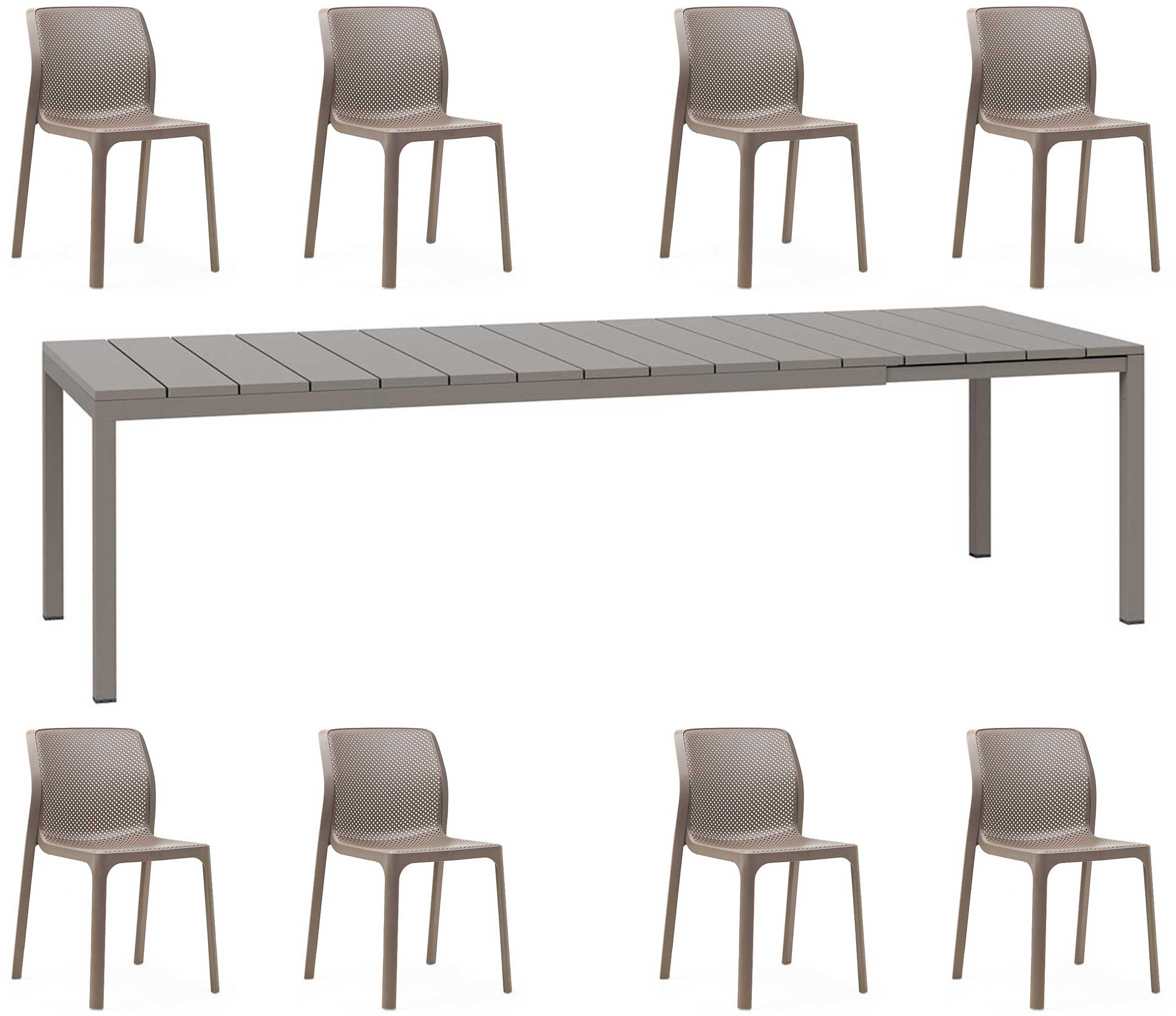 ANGEBOT: AUSZIEHBARER RIO-TISCH 210/280 CM + 8 BIT-STÜHLE IN IHRER FARBWAHL