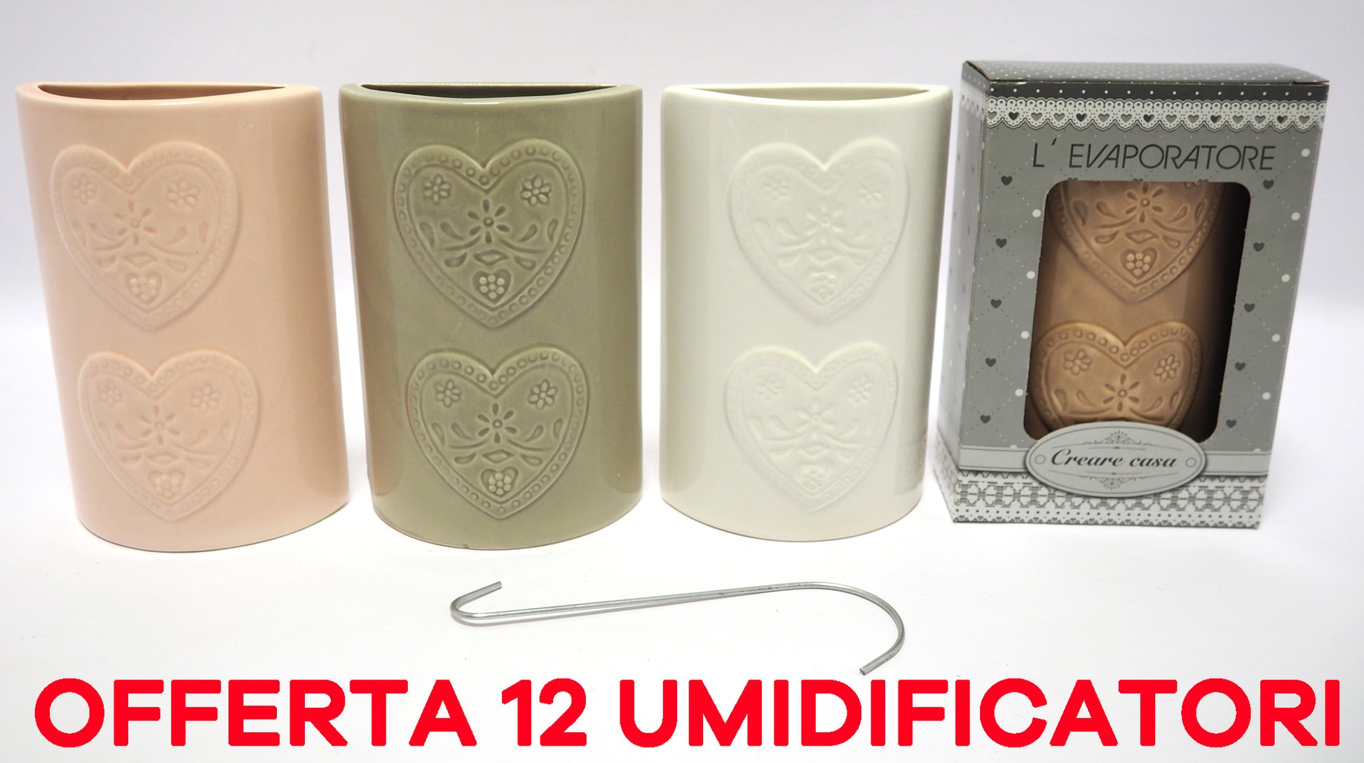 OFFERTA 12 UMIDIFICATORI CON CUORI DECORATI IN CERAMICA PER TERMOSIFONI
