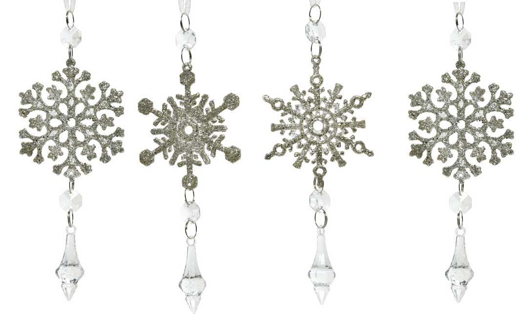 OFFERTA 4 FIOCCHI DI NEVE CHAMPAGNE CON GLITTER ASSORTITI