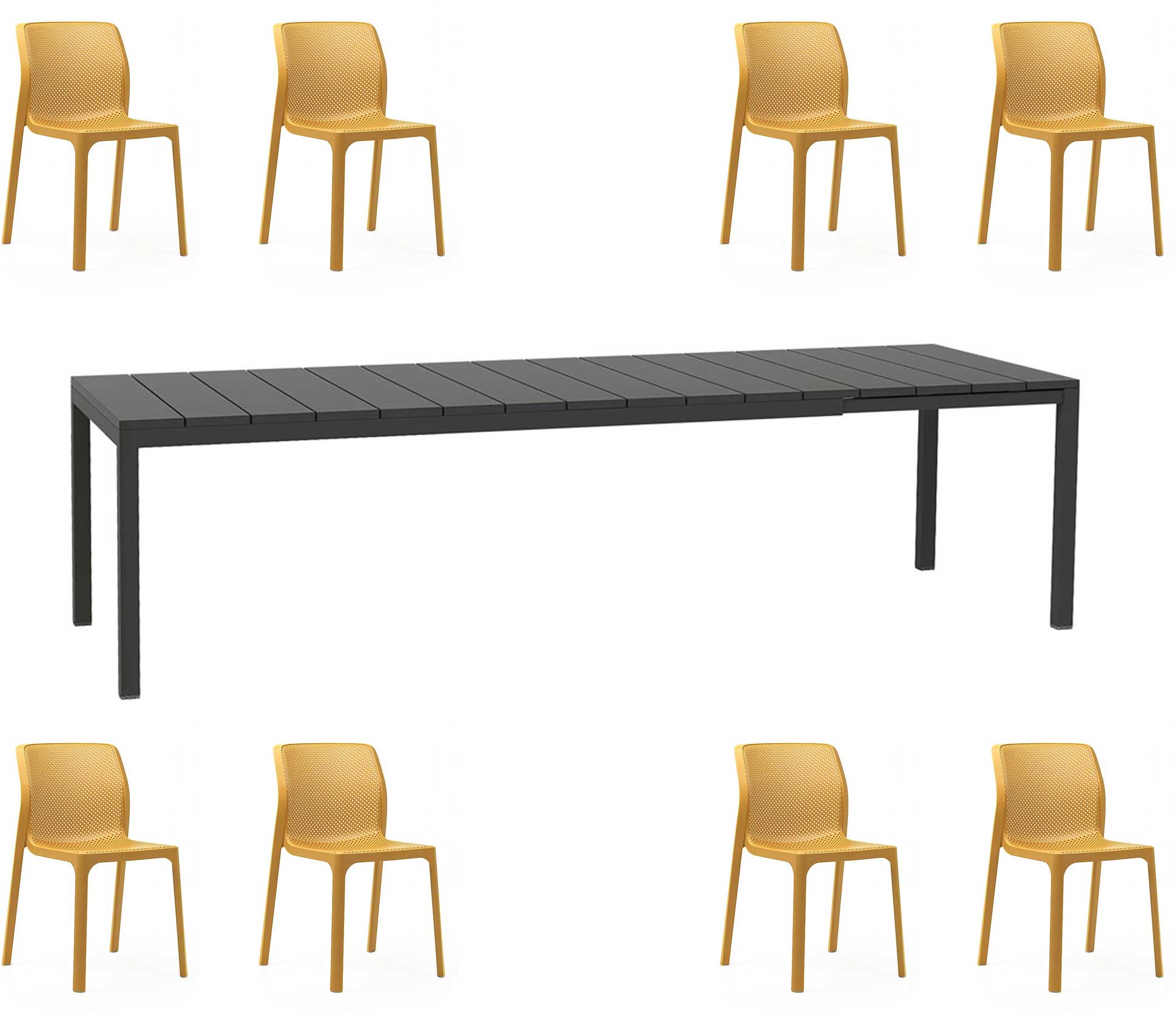 ANGEBOT: AUSZIEHBARER RIO-TISCH 210/280 CM + 8 BIT-STÜHLE IN IHRER FARBWAHL