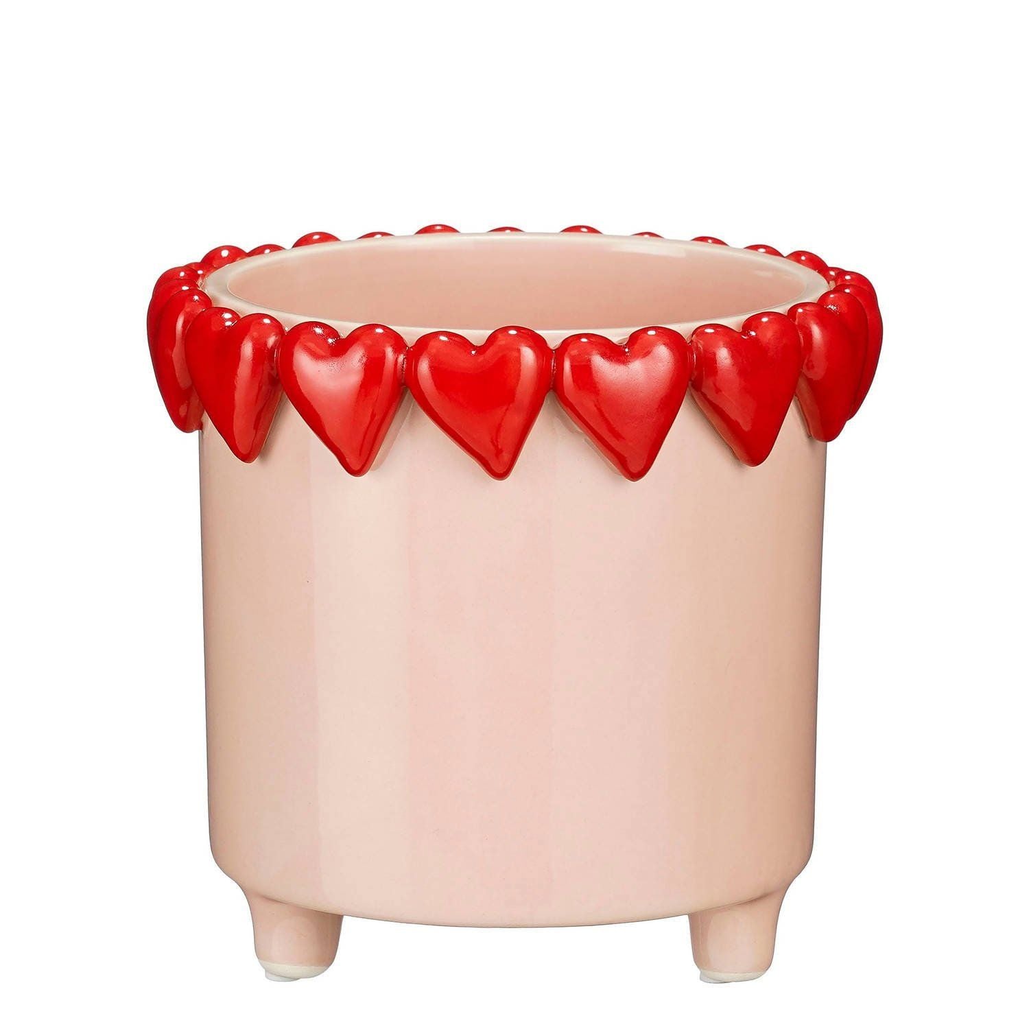 Mica Decorations Vaso rotondo con cuori D15,5 x H15,5 cm, rosa/rosso