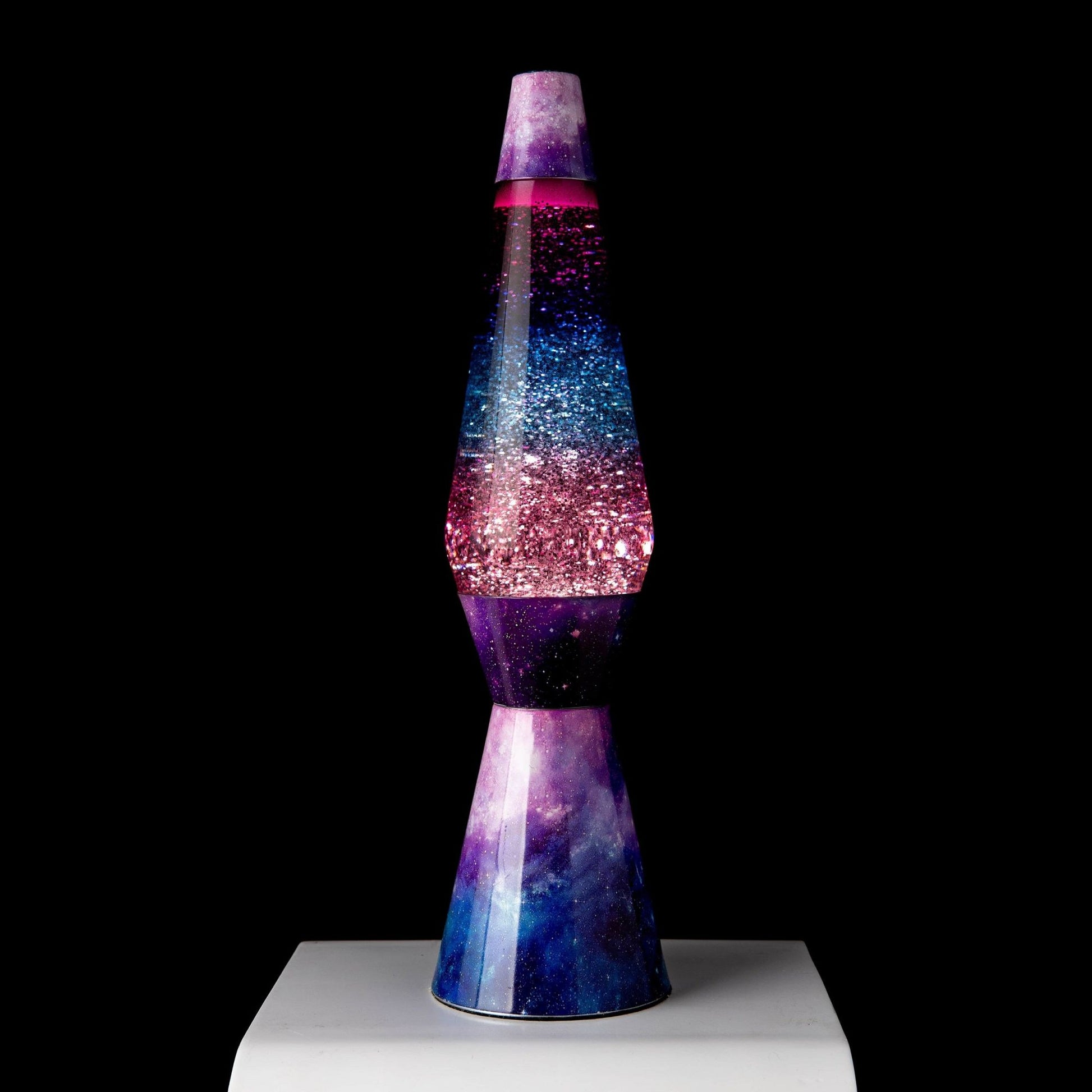 Fisura Lampada di Lava "Bullet" Glitter, 40 cm, Base Effetto Galassia / Liquido Viola