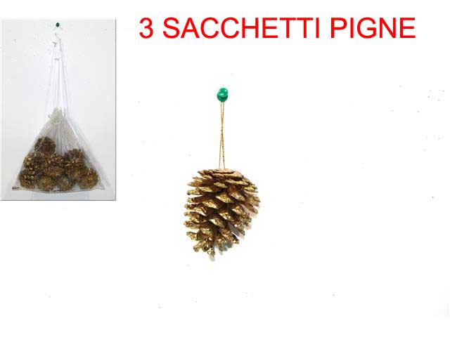 OFFERTA 3 SACCHETTI CON PIGNE 7CM ORO
