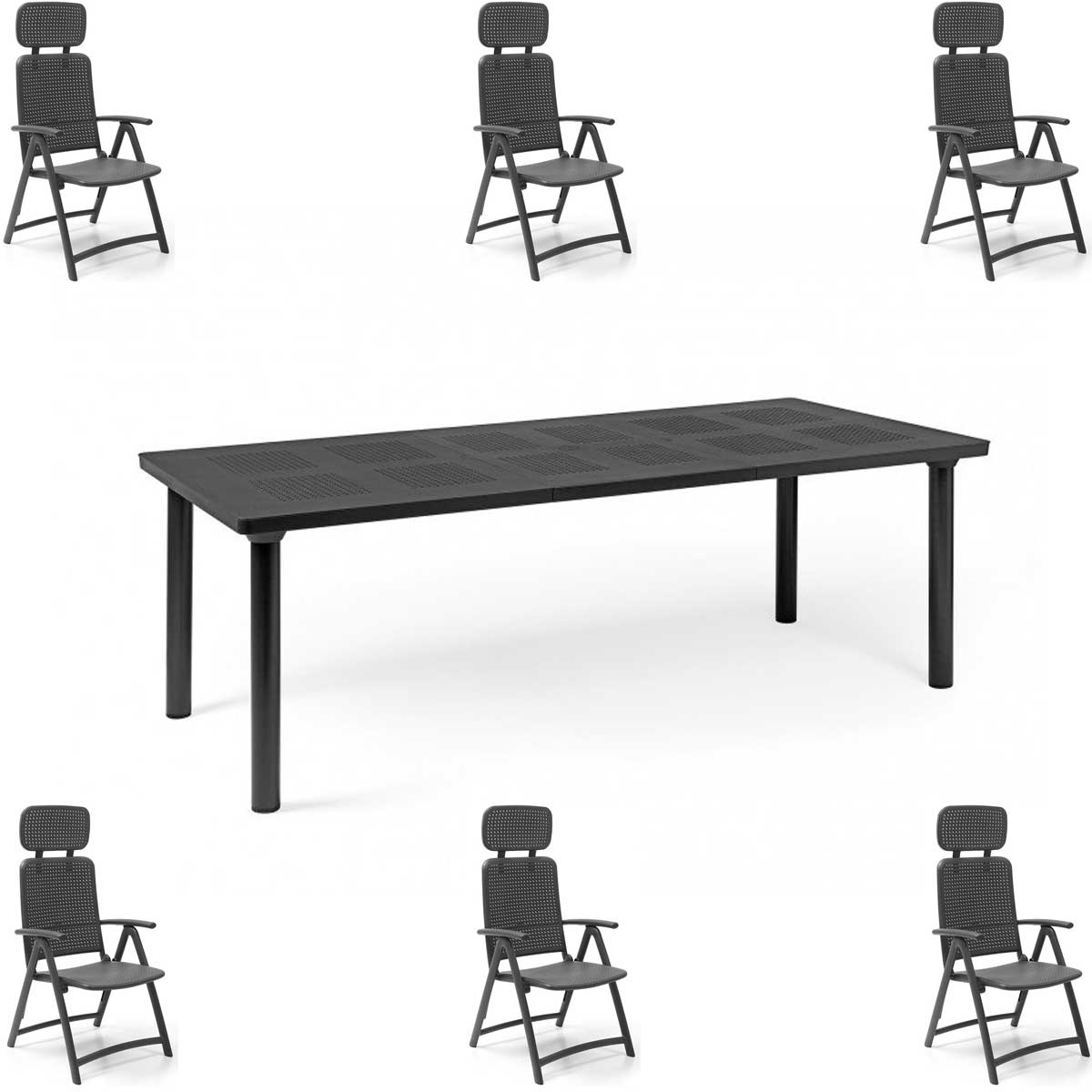 OFFERTA TAVOLO LIBECCIO ALLUNGABILE 160/220CM + 6 POLTRONE ACQUAMARINA COLORE A SCELTA