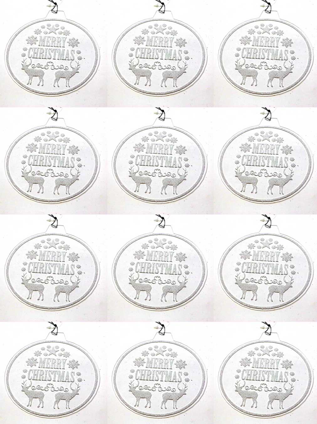 OFFERTA 12 DISCHI DECORATIVI APPENDIBILI CON SCRITTA XMAS 12CM