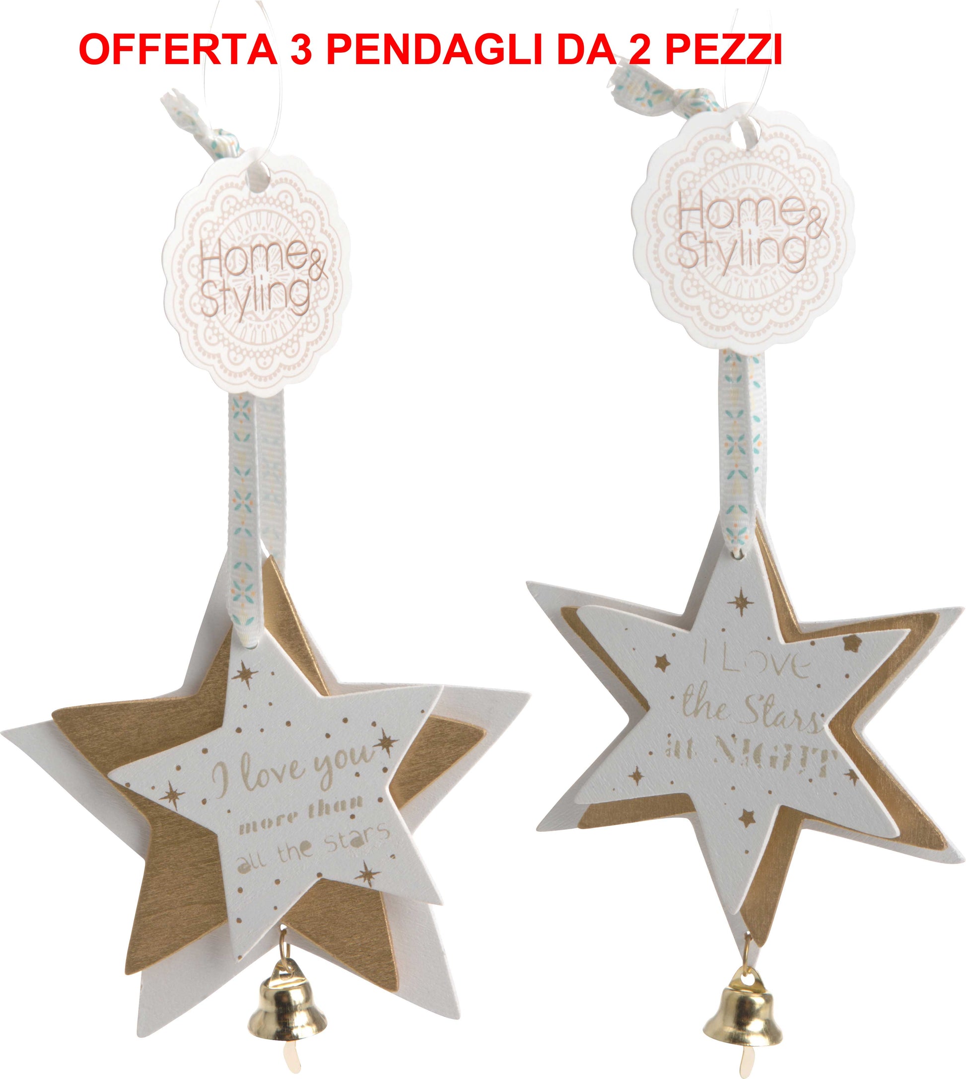 OFFERTA PENDAGLI STELLA 3 SET DA 2 PEZZI 9CM ASSORTITO