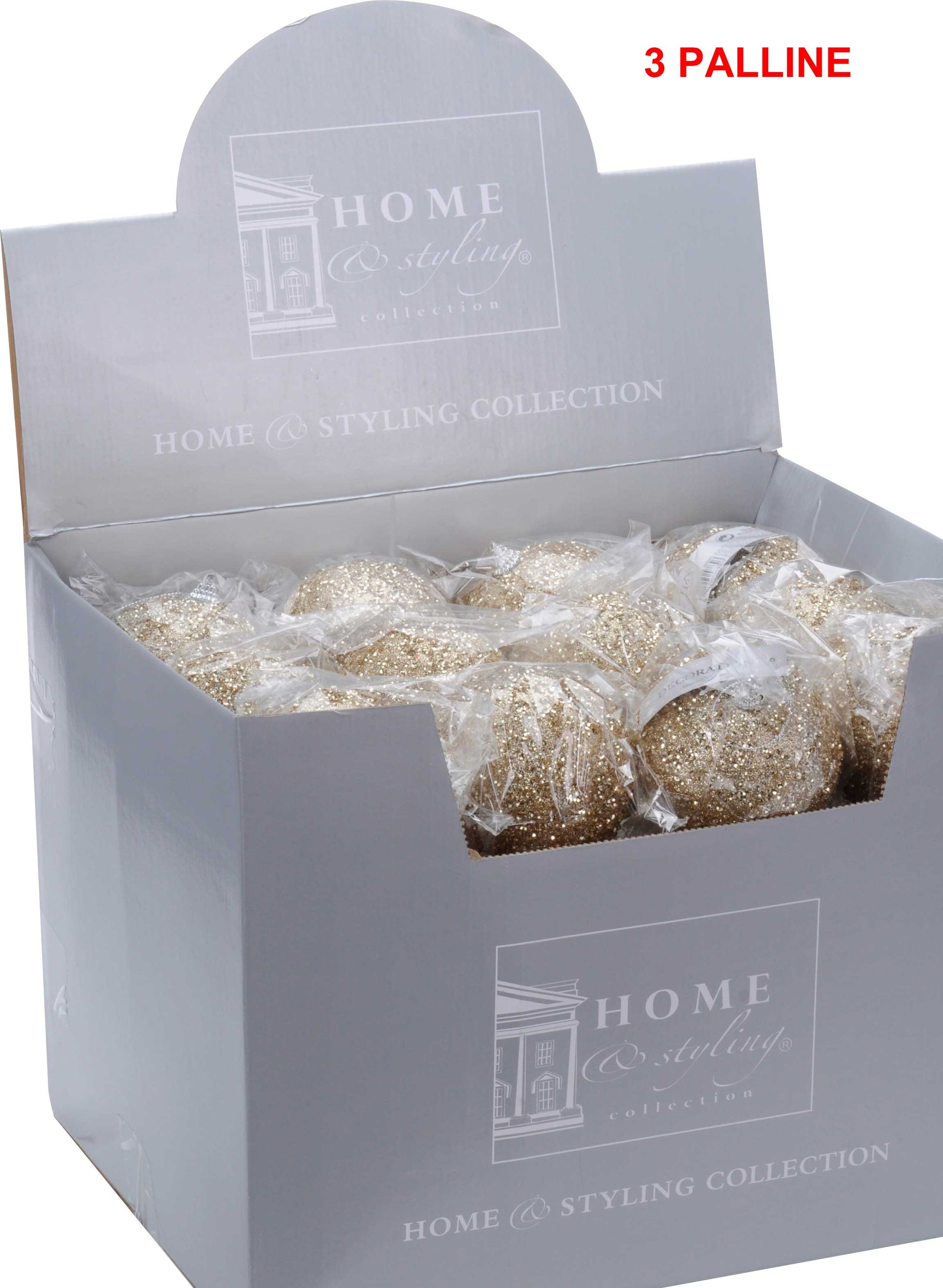 OFFERTA 3 PALLINE 10CM PAILLETTES CHAMPAGNE