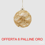 OFFERTA 6 PALLINE IN VETRO CON PAILLETTES ORO 10CM