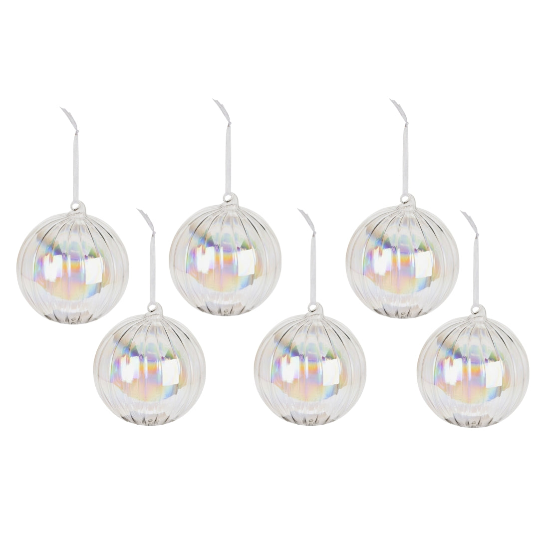 OFFERTA 6 PALLINE DI NATALE IN VETRO IRIDESCENTE 10CM