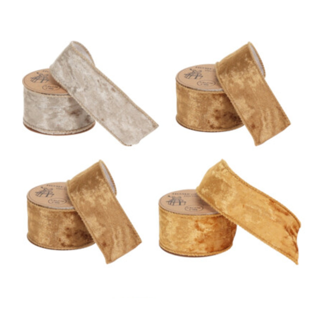 OFFERTA 4 NASTRI NATALIZI 3,8 CM VELLUTO 3 COLORI ASSORTITI ORO/ARGENTO