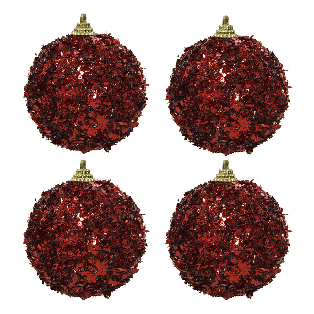 OFFERTA 4 PALLINE DI NATALE CON GLITTER E PAILLETS 8CM ROSSO