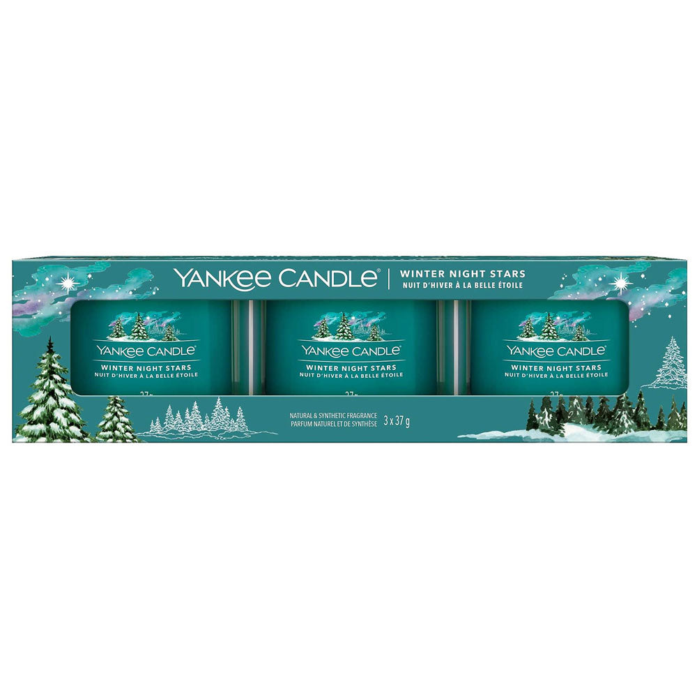 3 CANDELE PROFUMATE VOTIVE IN VETRO WINTER NIGHT STARS